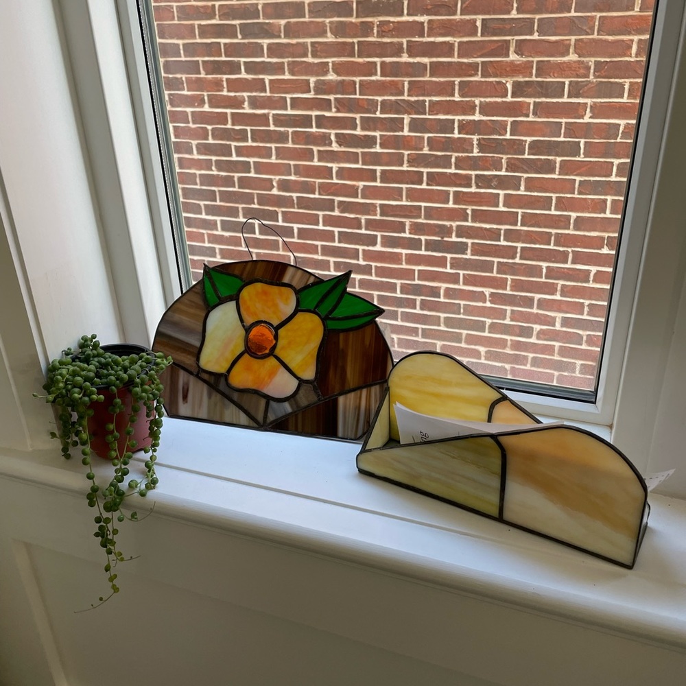 Vintage Stained glass flower art & letter/receipt/organizer